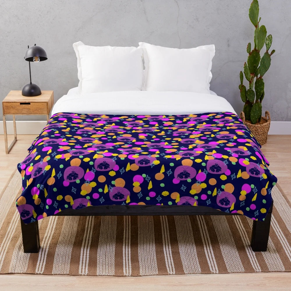 Shiny plush blanket with tropical marine pattern