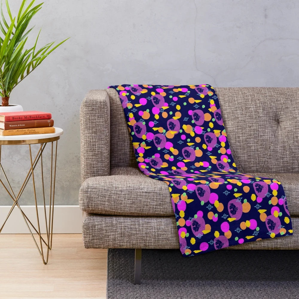 Shiny plush blanket with tropical marine pattern