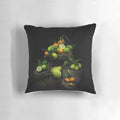 Throw pillow featuring a colorful print of oranges, lemons, and other citrus fruits from Sicily, Italy.