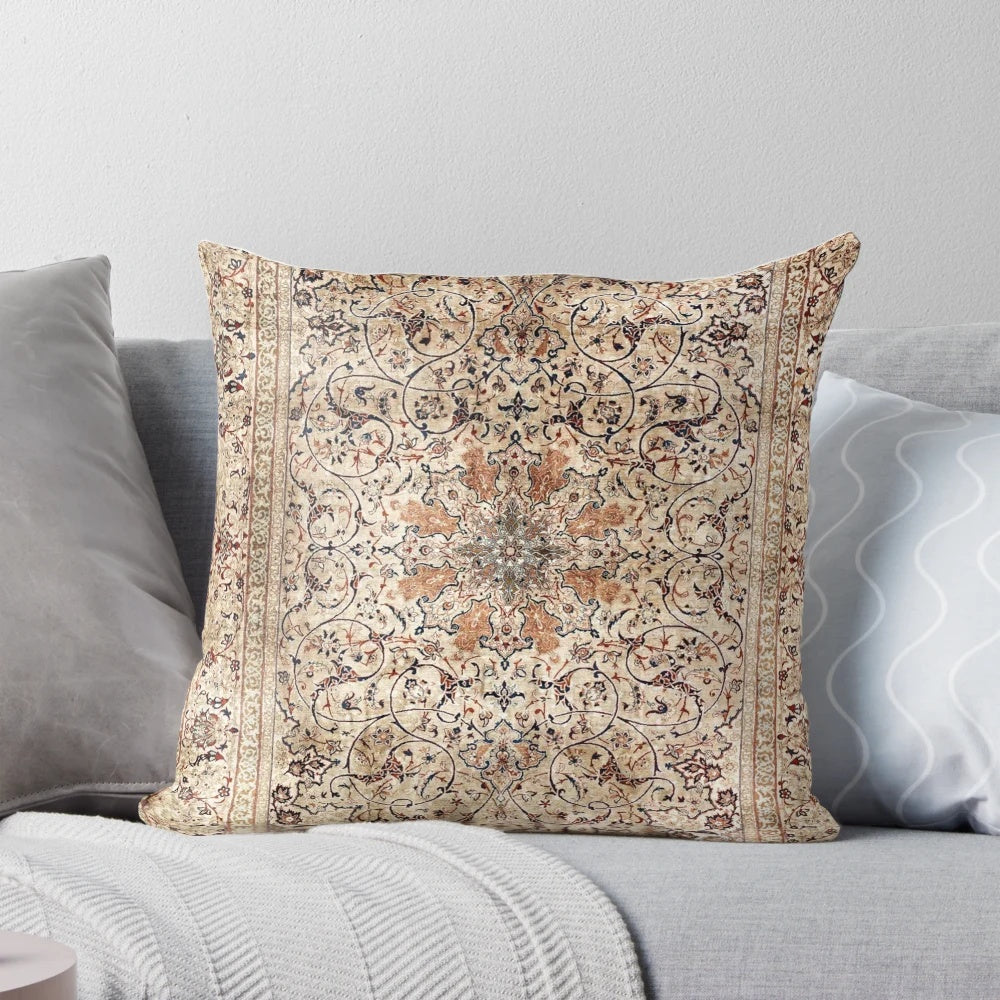 Silk Esfahan Persian Rug-Inspired Decorative Pillow