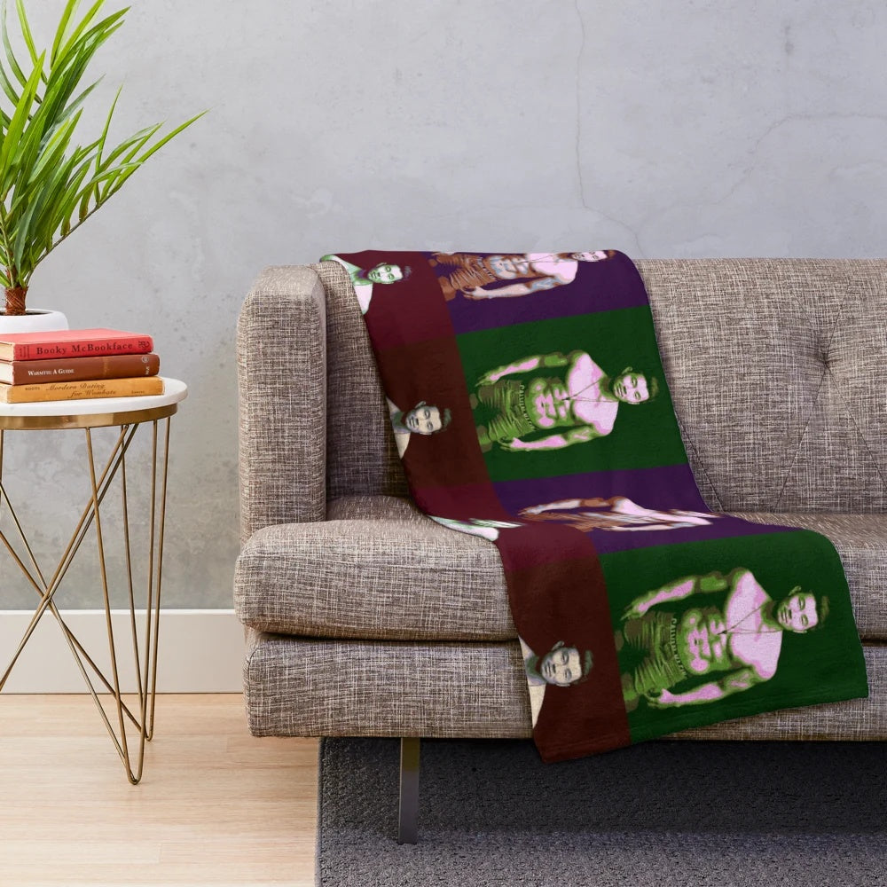 Colorful pop art inspired plush blanket featuring Simu Liu