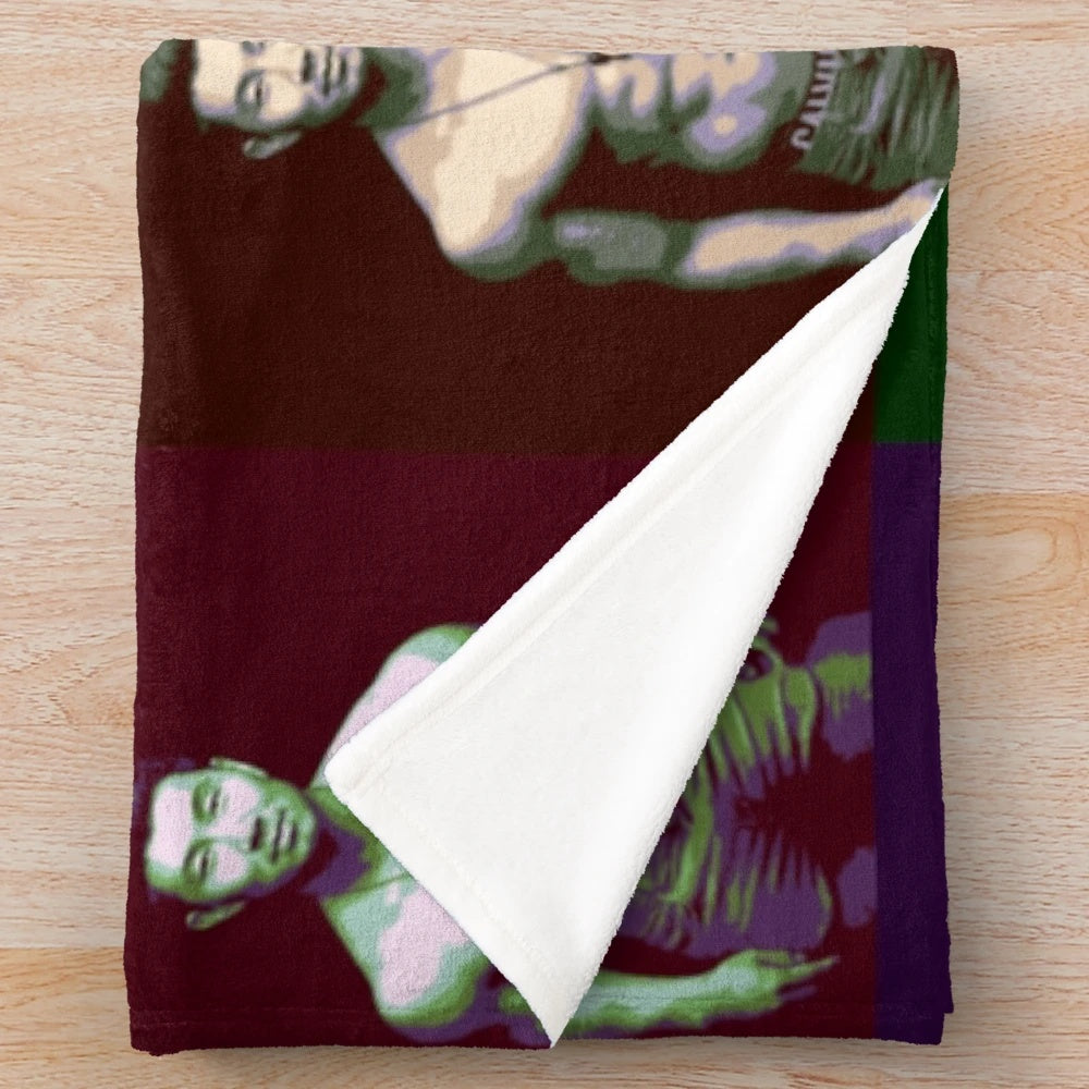 Colorful pop art inspired plush blanket featuring Simu Liu