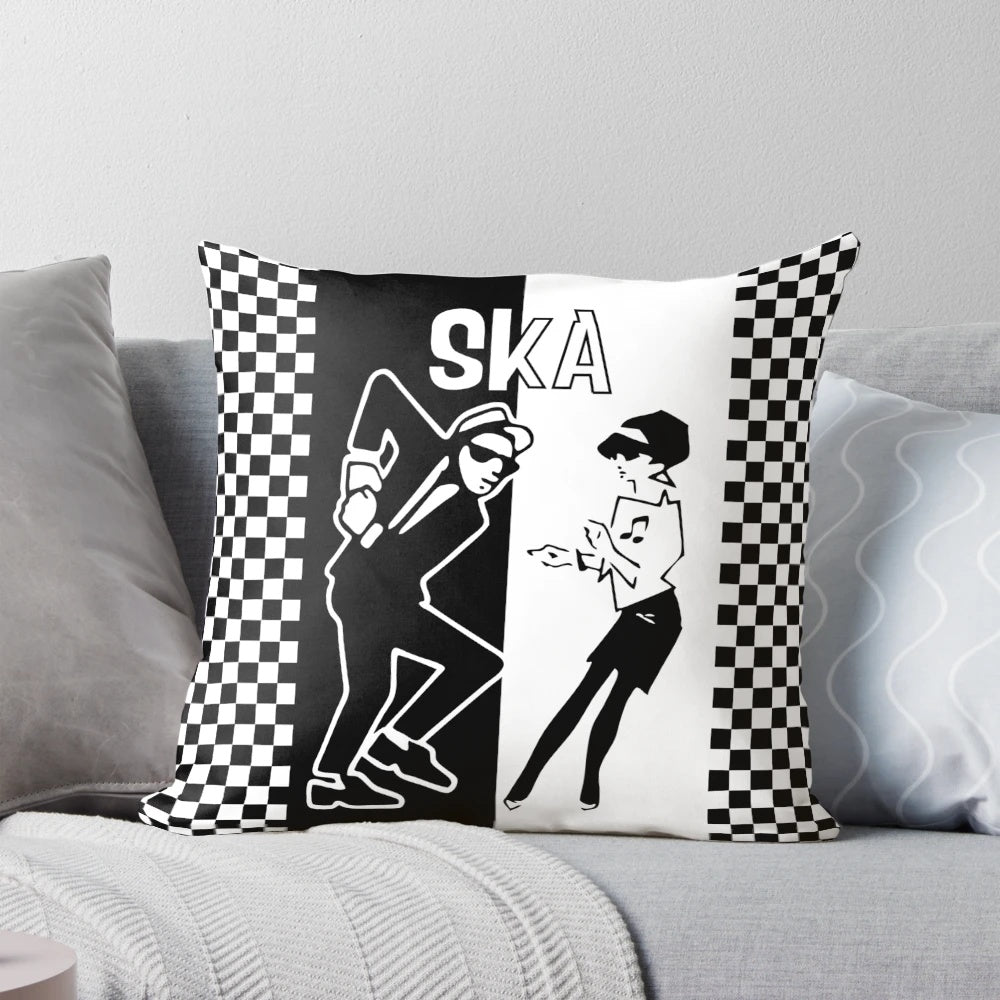 Colorful ska dance-themed decorative pillow with classic ska patterns and elements