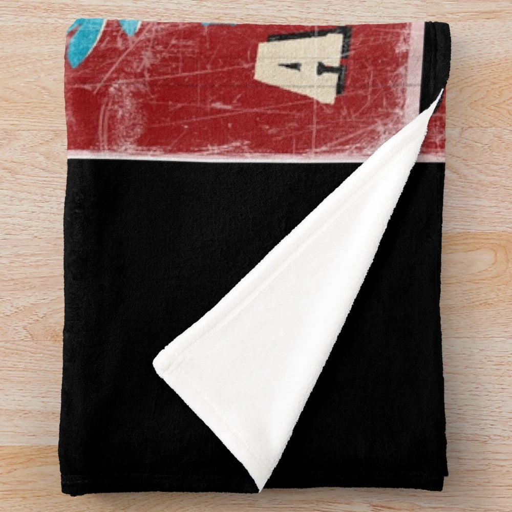 Colorful plush blanket featuring a skinhead-inspired pop art design