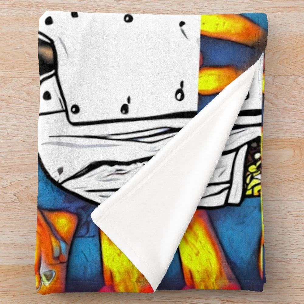 Colorful plush blanket featuring a skull chef design for kitchen decor