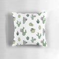 Decorative pillow with a playful sloth and cactus pattern