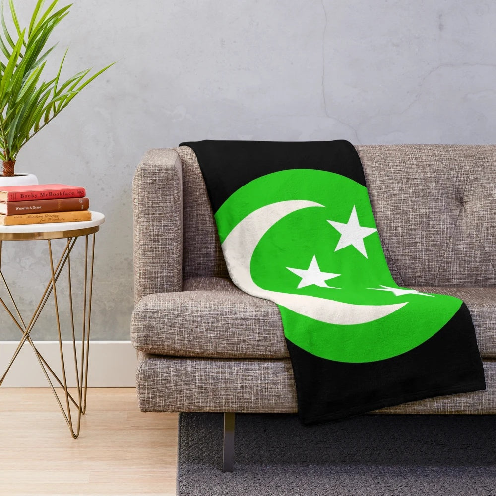 Smiley face plush blanket with green Islamic flag design