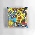 Colorful social distancing pillow featuring pop art, urban art, and graffiti-inspired designs