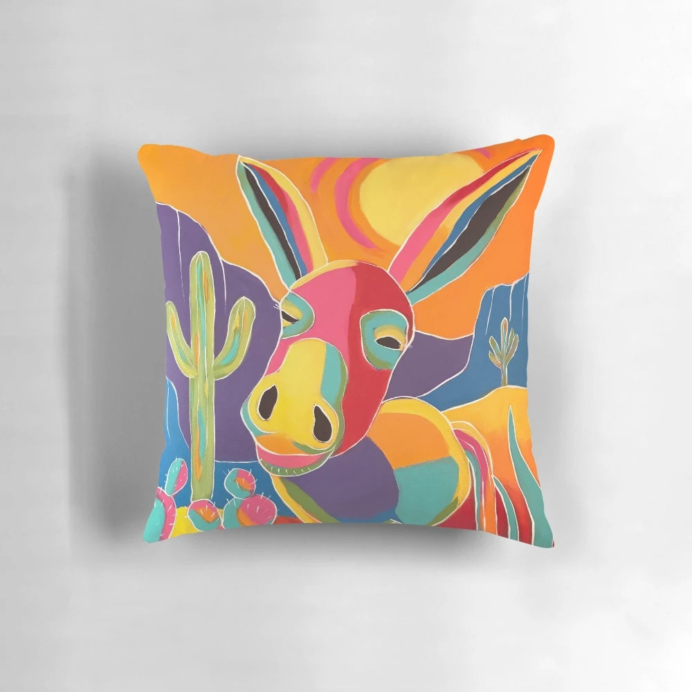 Colorful and whimsical southwest-inspired donkey throw pillow
