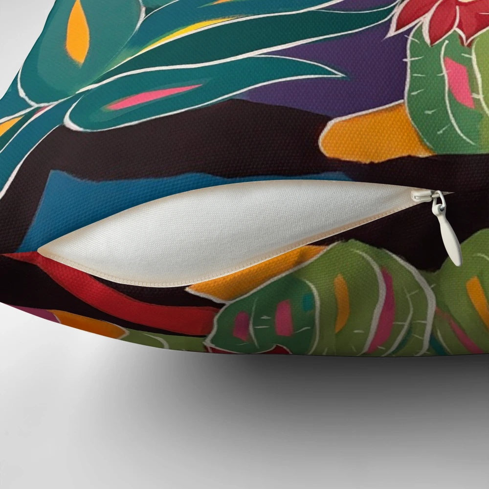 Colorful southwestern-style pillow with abstract desert motifs
