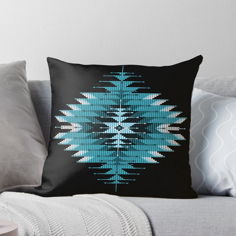 Turquoise Sunburst Patterned Pillow with Southwestern-Inspired Design