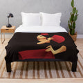 Spanish flamenco dancer with fan in abstract geometric red and black pattern plush blanket