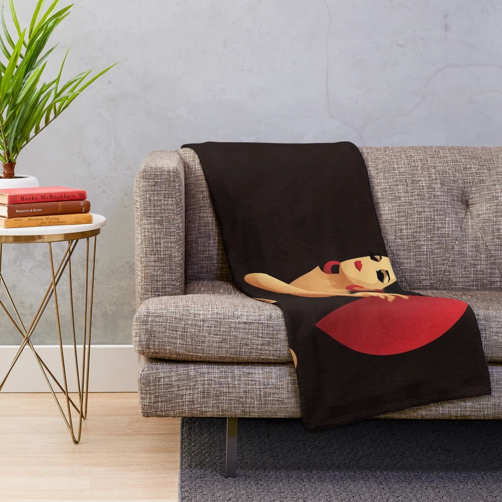 Spanish flamenco dancer with fan in abstract geometric red and black pattern plush blanket