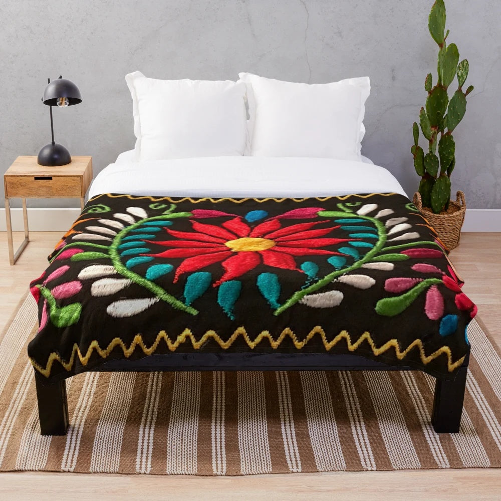 Spanish Flowers Plush Blanket with Vibrant Floral Design