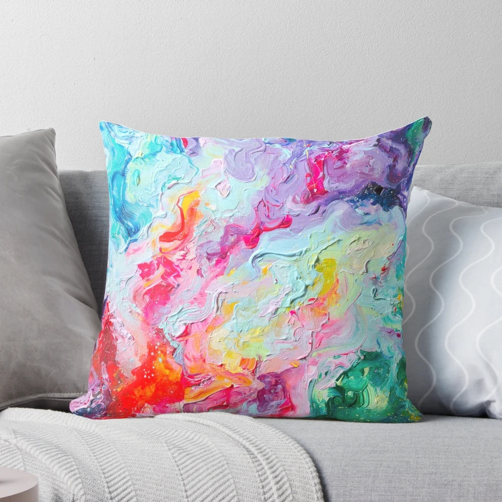 Vibrant and colorful abstract spectrum design pillow for modern living room or bedroom
