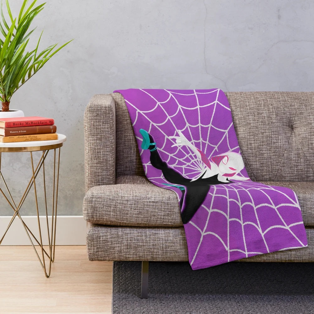 Spider Gwen inspired plush blanket with a colorful, pop art design