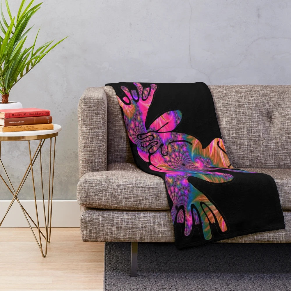 Colorful spiral frog design plush blanket with abstract geometric patterns