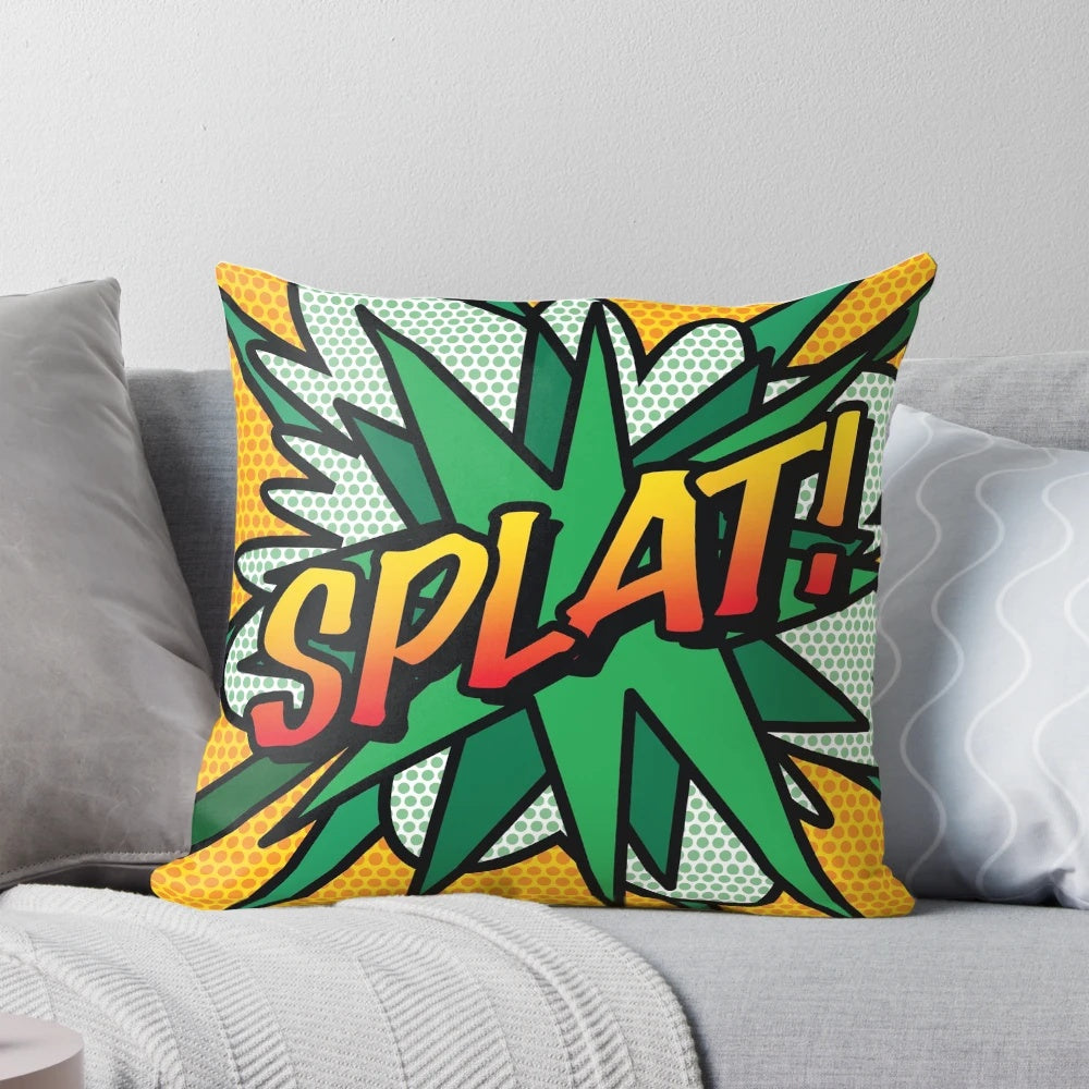 Colorful splat pop art comic book inspired retro throw pillow