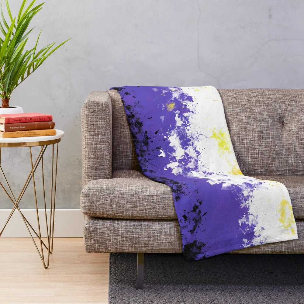 Colorful splatter pattern non-binary pride flag plush blanket