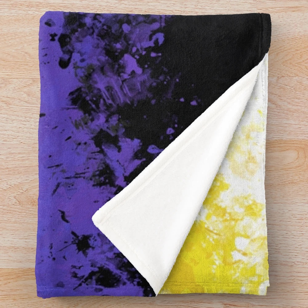 Colorful splatter pattern non-binary pride flag plush blanket