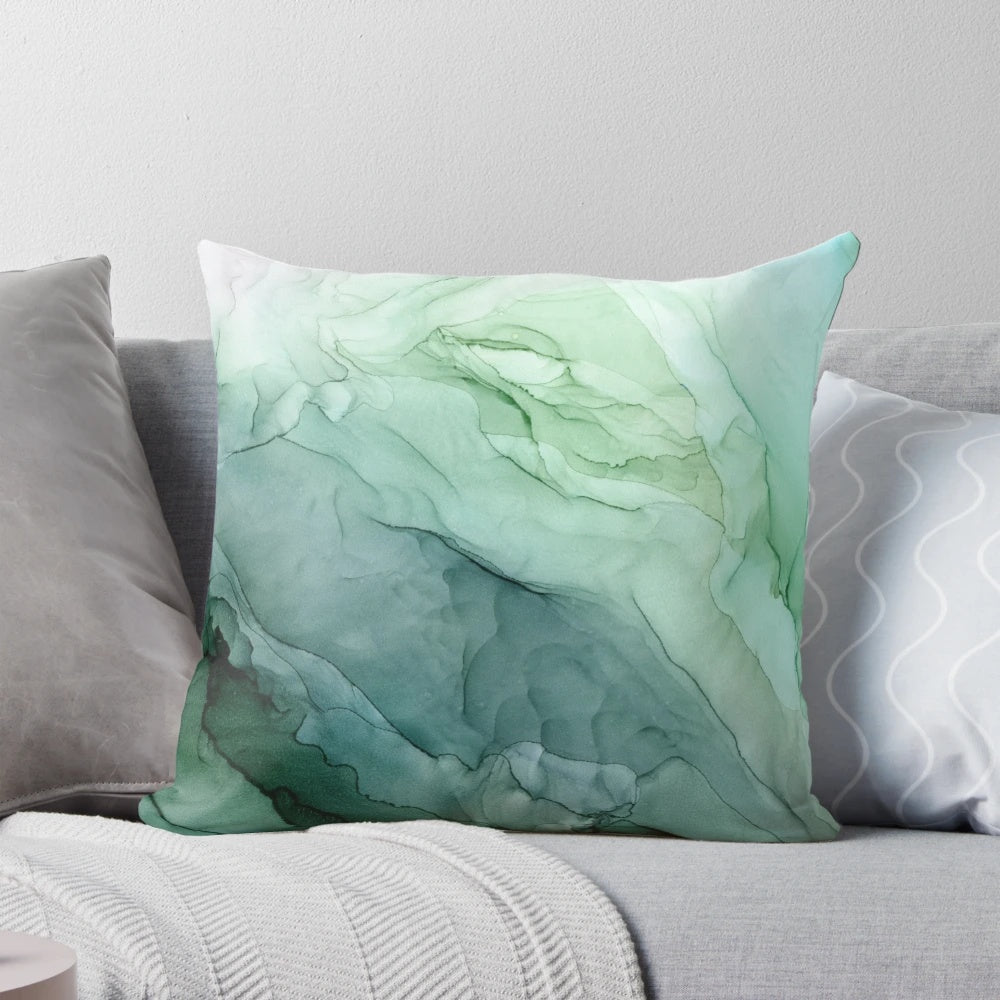 A colorful abstract floral painting showcased on a throw pillow for modern home decor.