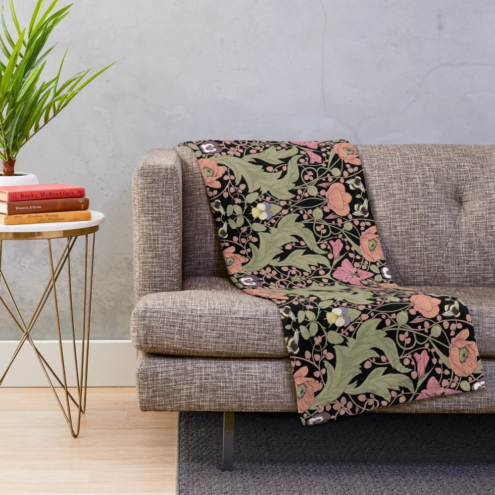Plush blanket with a vibrant spring floral pattern featuring poppies and gladioli