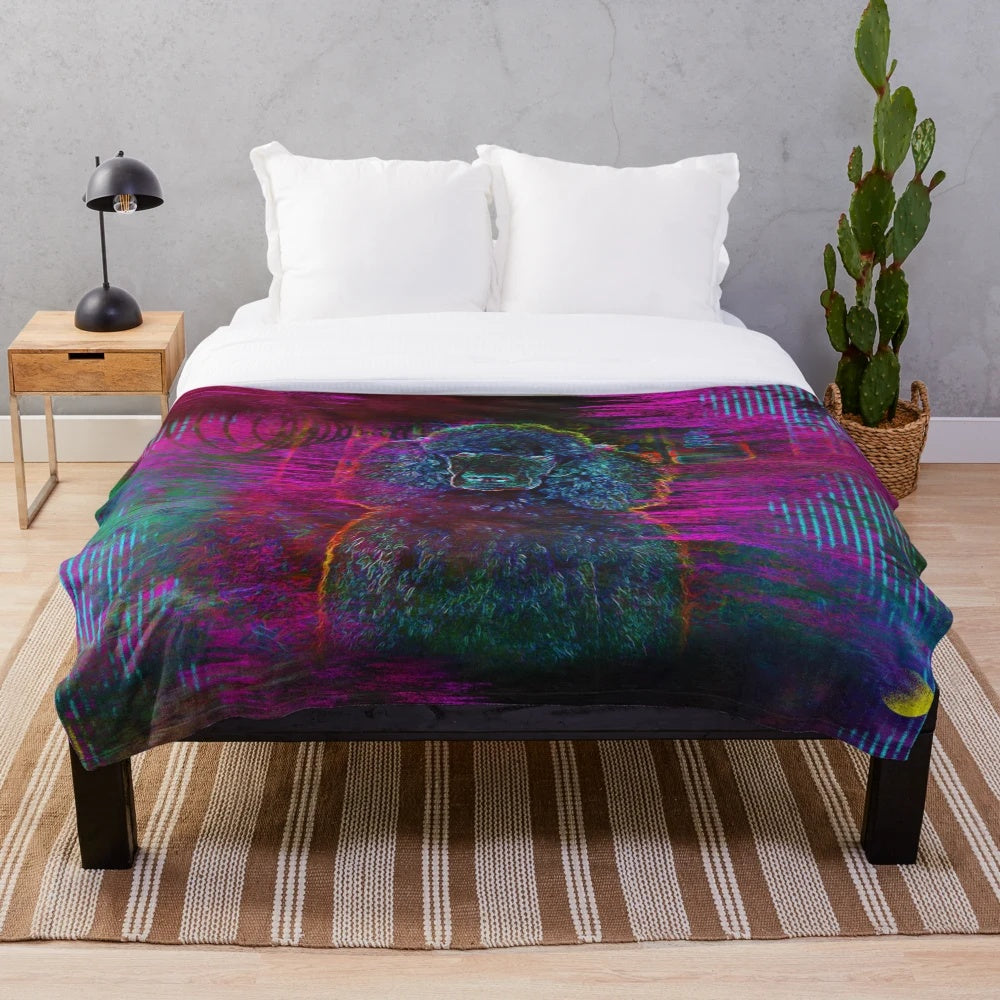 Glowing neon colorful standard poodle art on a plush blanket
