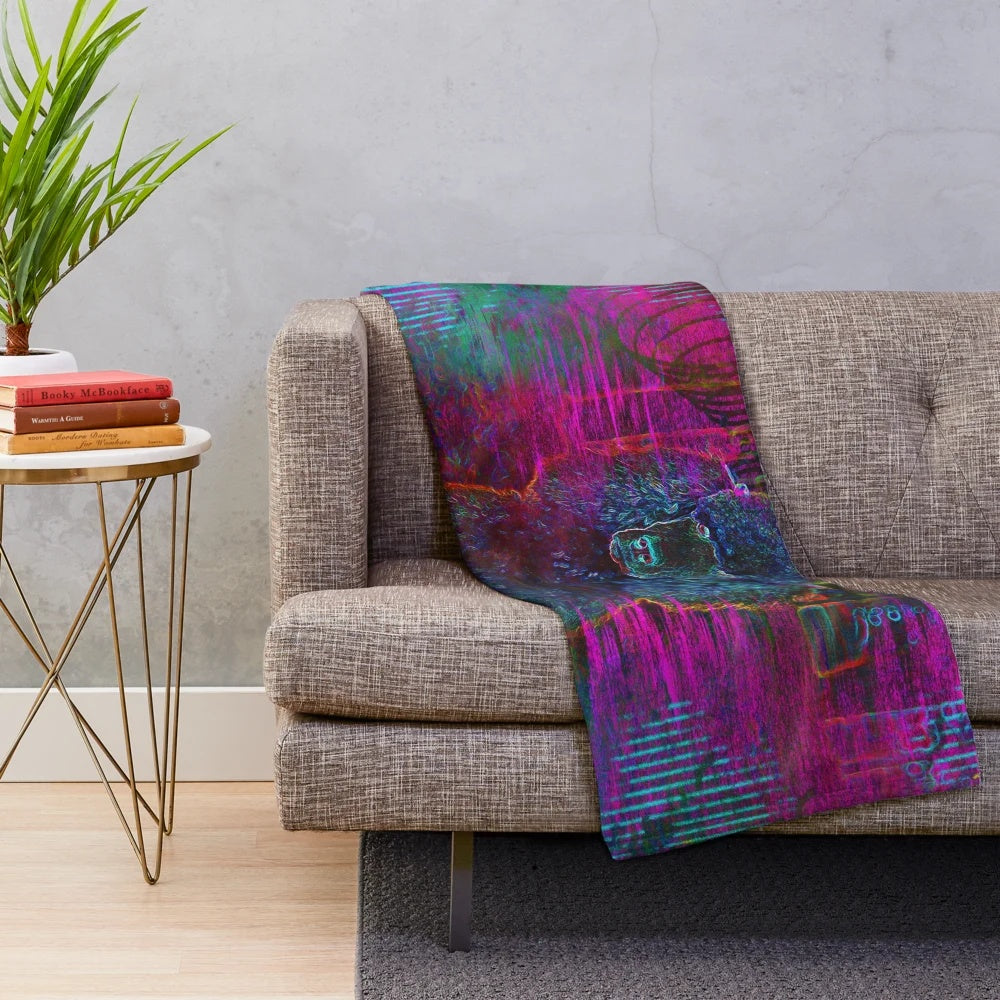 Glowing neon colorful standard poodle art on a plush blanket