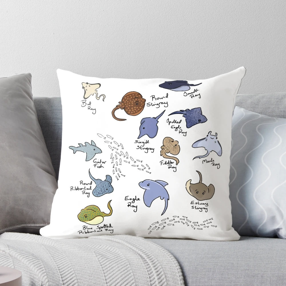 Colorful Stingray Species Pillow for Aquatic-Themed Home Decor