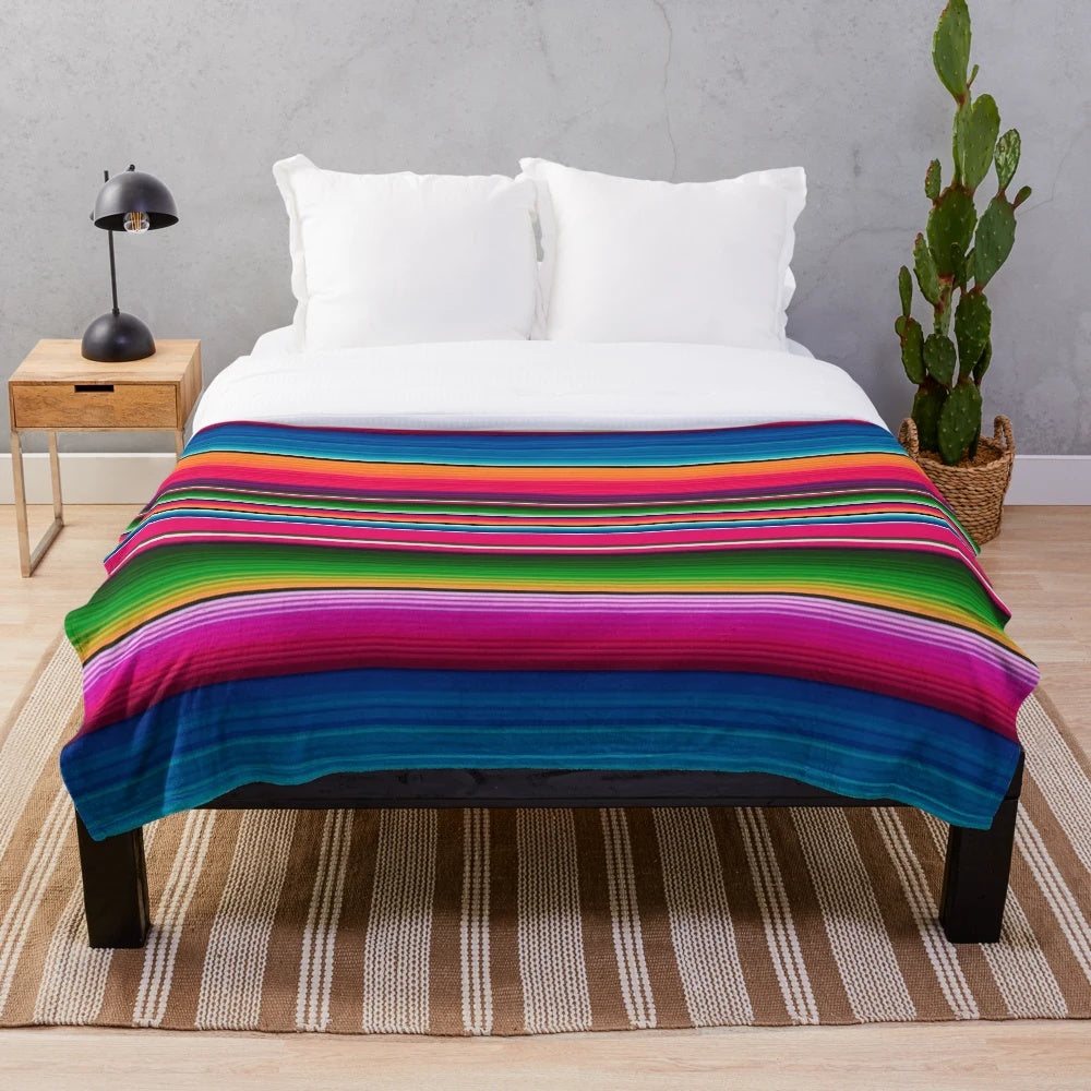 Colorful Mexican-inspired striped plush serape blanket