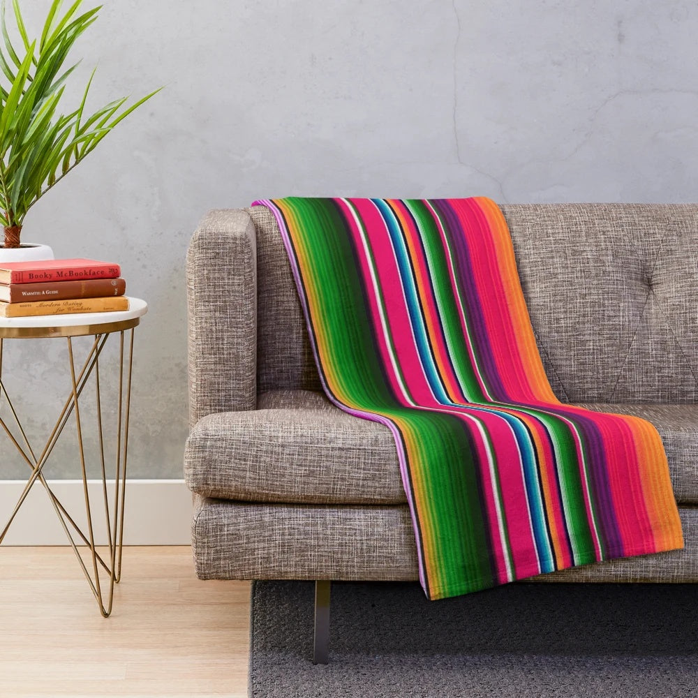 Colorful Mexican-inspired striped plush serape blanket
