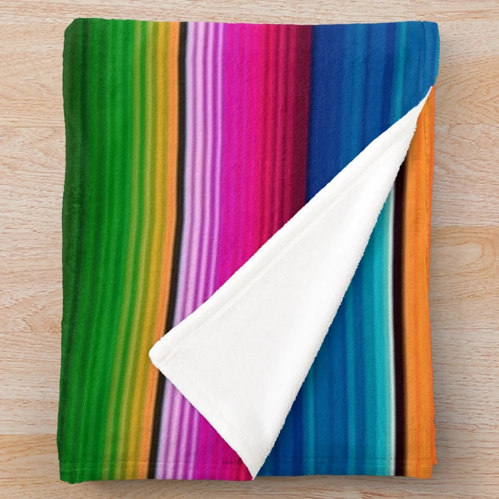Colorful Mexican-inspired striped plush serape blanket