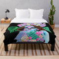 Sugar skull girl with flowers plush blanket featuring La Catrina inspired Mexican folk art design