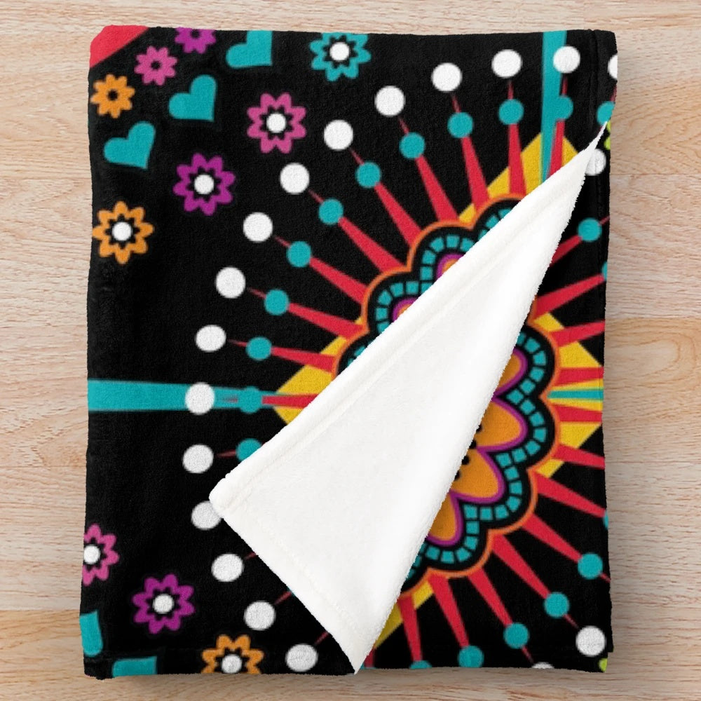Colorful sugar skull design plush blanket for Day of the Dead