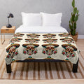 Colorful sugar skull plush blanket with Mexican-inspired design