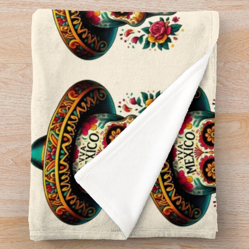 Colorful sugar skull plush blanket with Mexican-inspired design