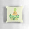 Bright and colorful summer-themed pillow featuring pineapple, watermelon, kiwi, and car graphics