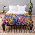 Colorful floral plush blanket with abstract art design
