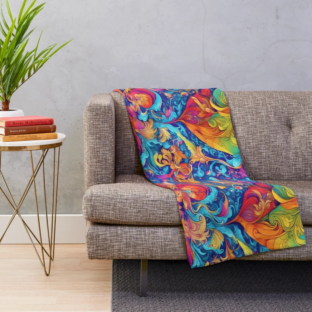 Colorful floral plush blanket with abstract art design
