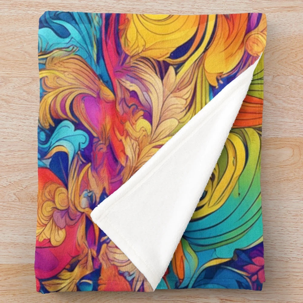 Colorful floral plush blanket with abstract art design