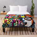 Colorful plush blanket with vibrant pop art patterns by artist Emmanuel Signorino