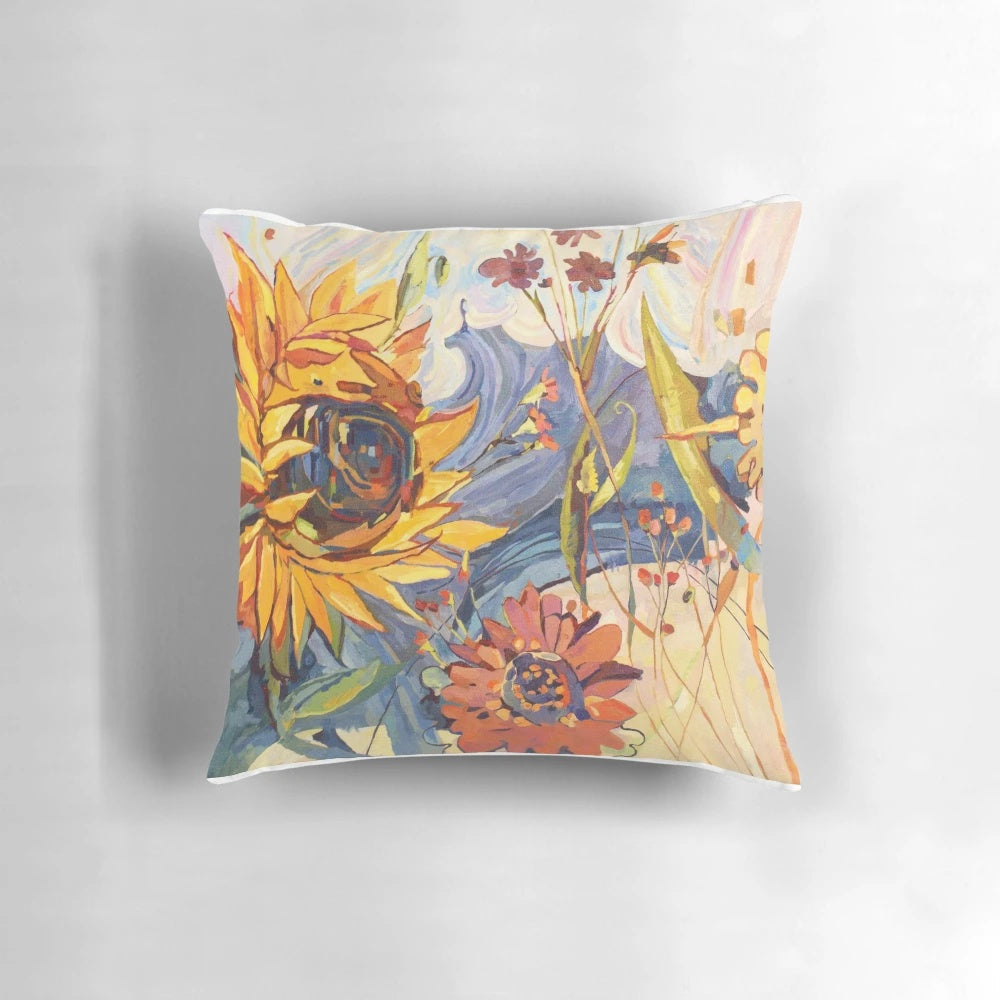 Colorful summer sun floral botanical print accent pillow