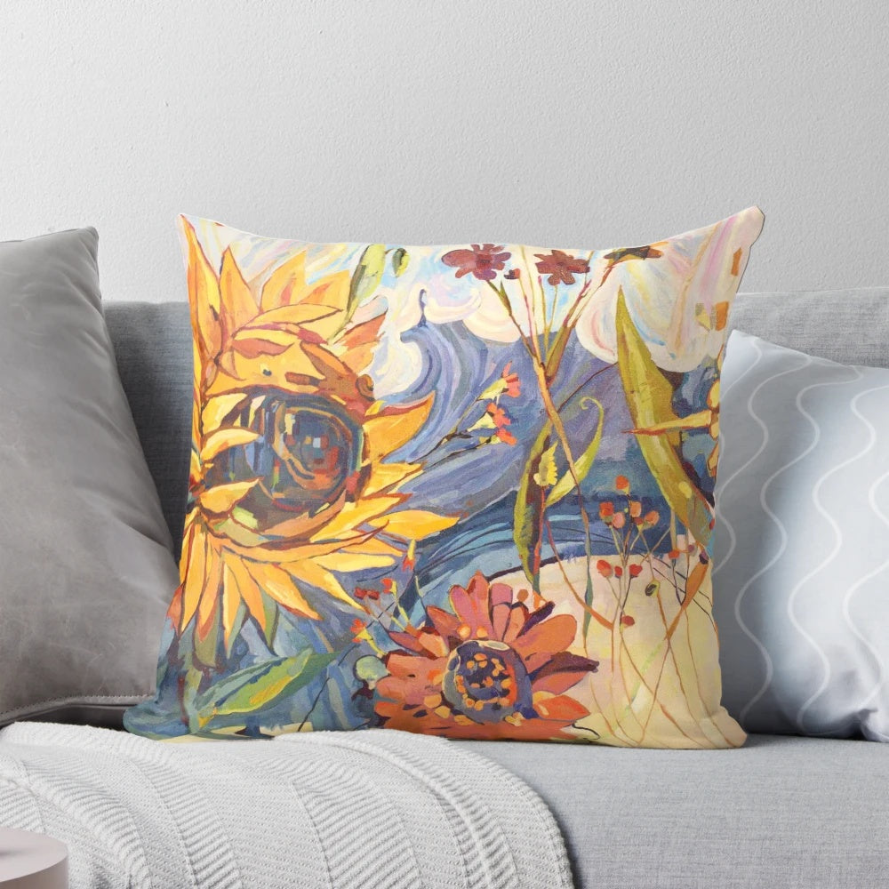 Colorful summer sun floral botanical print accent pillow