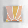 Colorful abstract sun wall art featuring vibrant red, orange, and yellow hues in a mid-century modern style, perfect for a nursery or children's room.