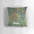 Decorative pillow featuring a vibrant sunflower design inspired by the artwork of Gustav Klimt