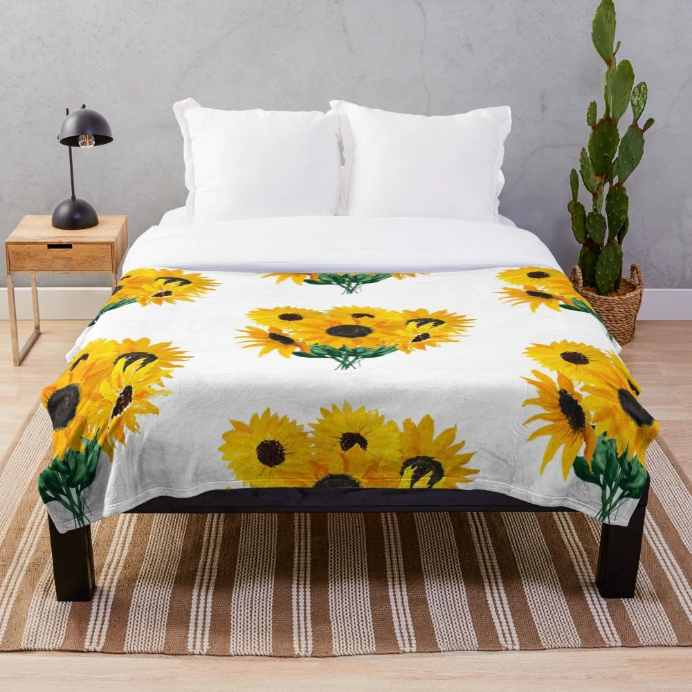 Sunflower bouquet plush blanket with vibrant yellow and green flowers