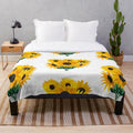 Sunflower bouquet plush blanket with vibrant yellow and green flowers