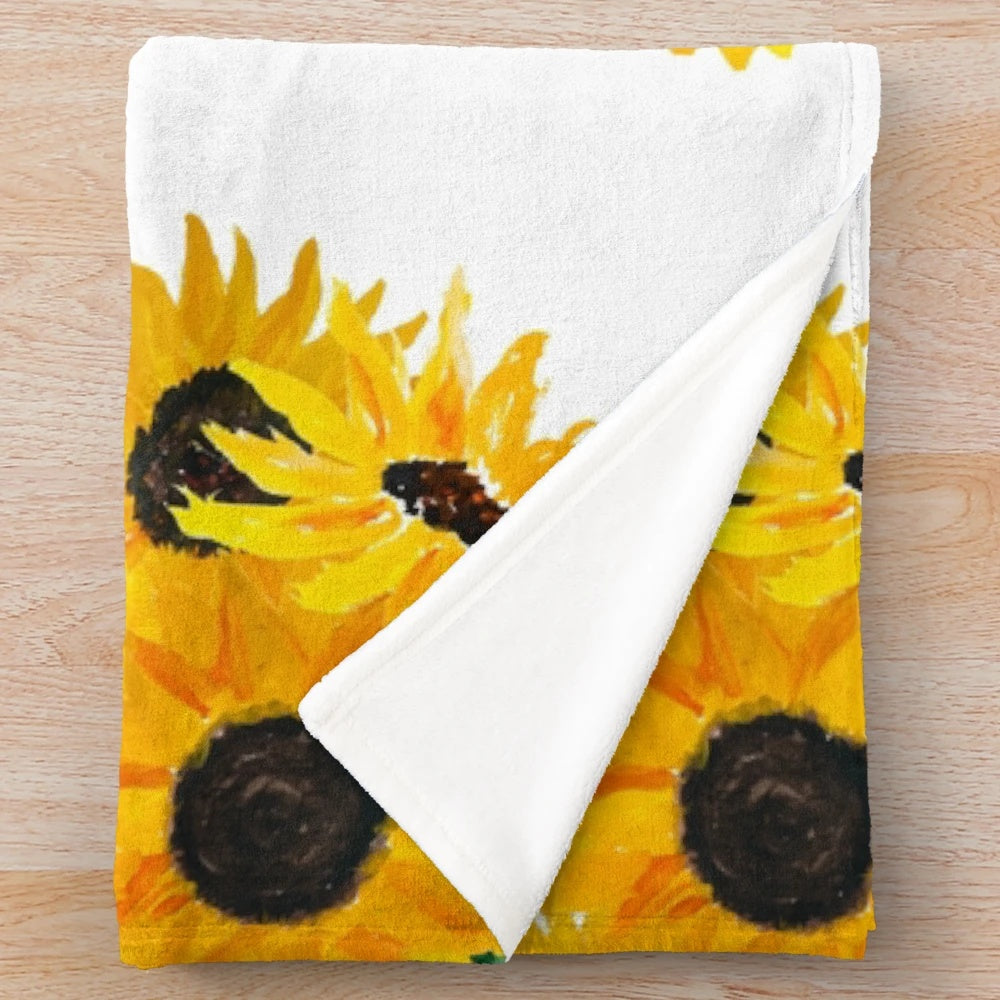 Sunflower bouquet plush blanket with vibrant yellow and green flowers