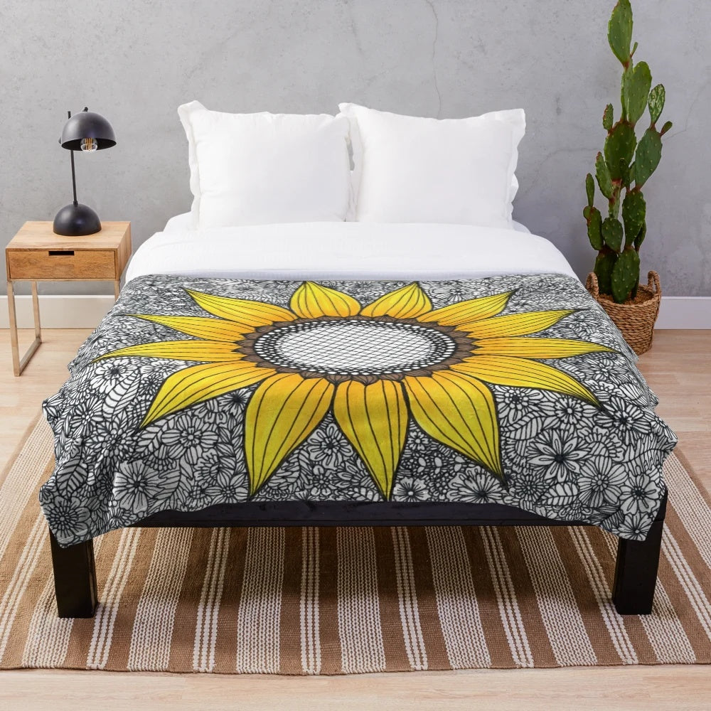 Sunflower pattern plush blanket