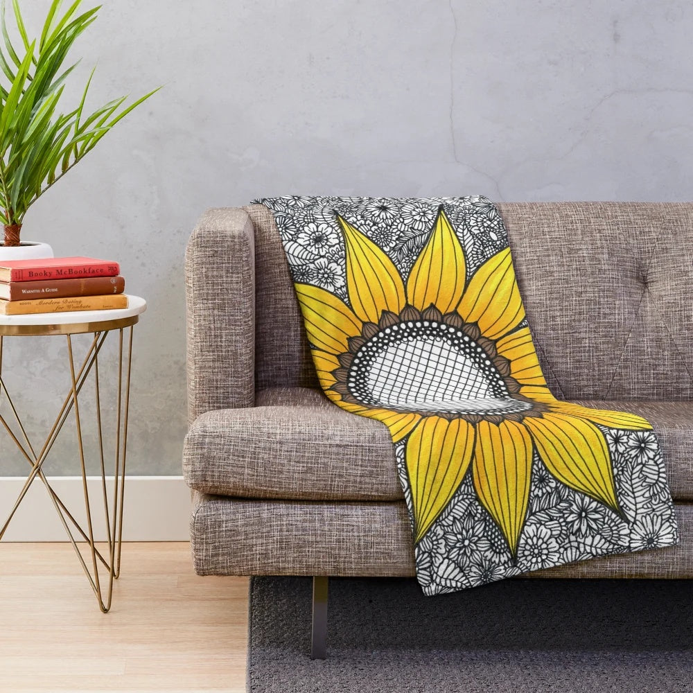 Sunflower pattern plush blanket